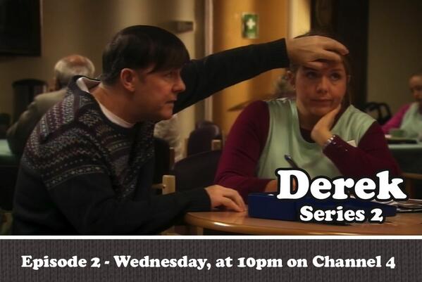 DerekTVShow's tweet photo. Don't miss #Derek2 episode 2 on Wednesday at 10pm on @Channel4 - things are hotting up! http://t.co/38drw3BF34