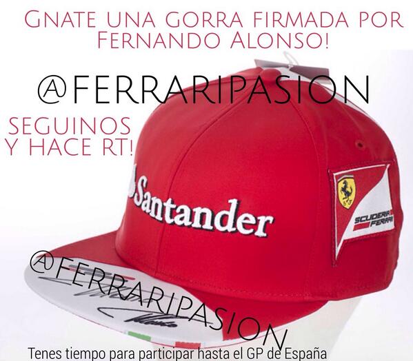 Ferraripasion's tweet image. @FormulaUno_ESP estamos sorteando una gorra firmada por Alonso! Para ganarla tenes que seguirnos y dar RT a este twit