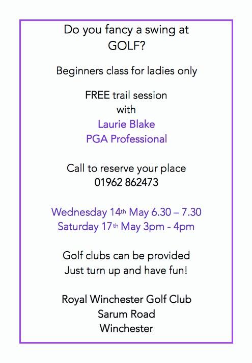 Beginner lady golf lessons at RWGC, FREE trial, details attached...