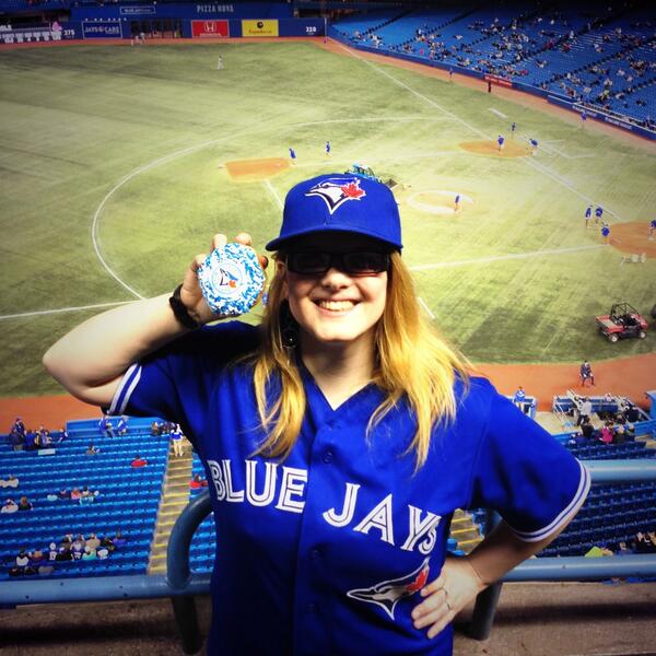 Alleycat17's tweet image. Guess who's at the @BlueJays game again! This time with a good luck @TimHortons #BlueJays donut!
