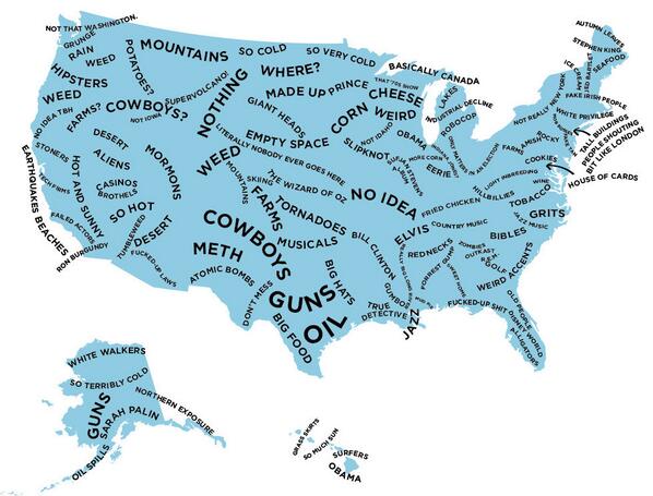 BourseCoworking's tweet photo. The Stereotype Map Of Every U.S. State —  According To British People http://t.co/LFiMOPr3Ir http://t.co/nH5Beq9OUS