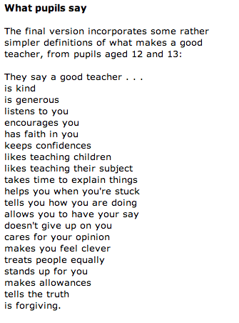 danielasepa's tweet photo. “@urban_teacher: Pupils views
What makes a good teacher.
http://t.co/Ply2eviFu9”. Very important to listen to the voices of Ss #ACUedu_452
