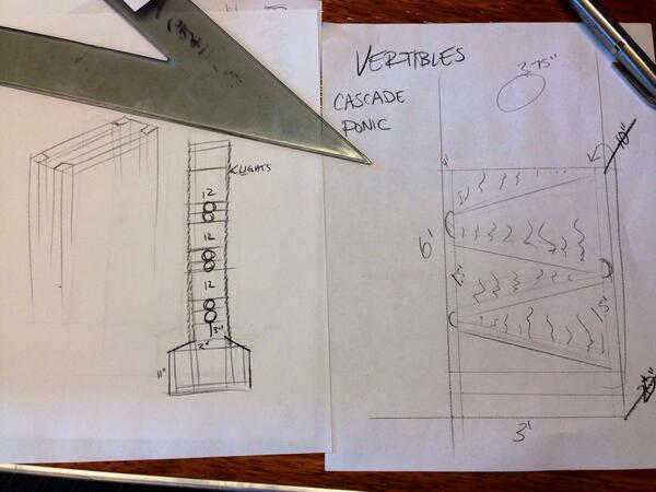 Green_Cascade's tweet photo. Sneak a peek at concept sketches for the self-sustaining indoor vertical vegetable garden prototype. http://t.co/fkWLOjVCXS