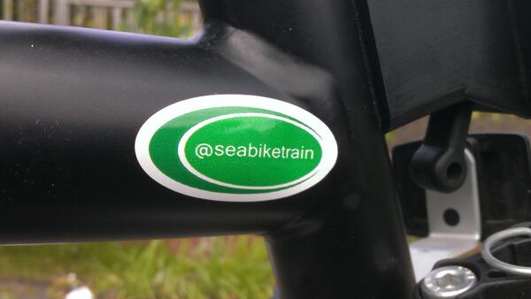 SeaBikeTrain's tweet photo. Thanks! MT @NYCBiketrain: Cool logo! MT @SeaBikeTrain: Come talk bike trains &amp; get a Seabiketrain sticker http://t.co/CIM9bPXWOC