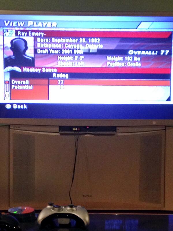 Viselli_D's tweet photo. I think NHL 2004 was a little aggressive on Ray Emery's player pic http://t.co/ZM2nkJBo7c