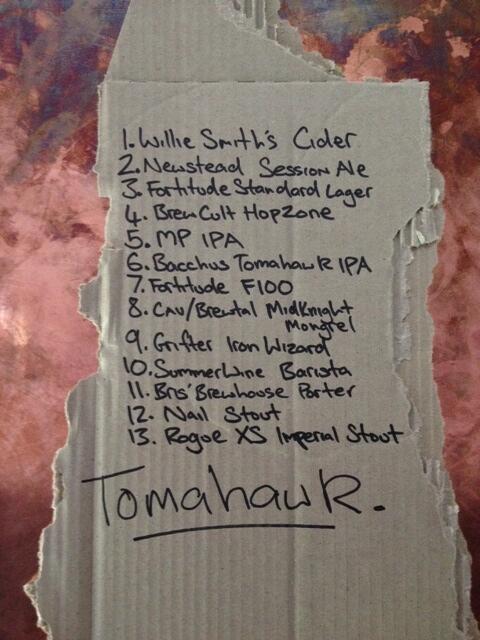 TomahawkBar's tweet photo. Sunday Taps at Tomahawk - @FortitudeBrewCo F100 @thegrifterbrew Iron Wizard @mpbrew IPA @CavalierBrewing http://t.co/UfHeOerMGh