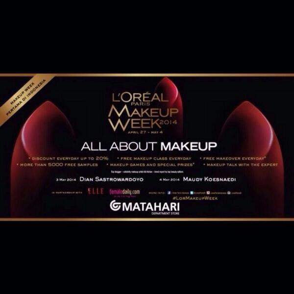 mpokmod's tweet photo. Eh btw, Minggu ini ada Makeup Week @lorealparisID pertama di Indonesia. Datang yah di Matahari MTA #lormakeupweek http://t.co/9ypleechu6
