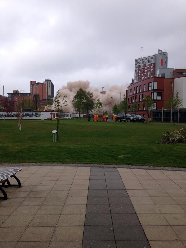 21 storey building at Aston university demolished. Went like clockwork <a href="/astonuni/">Aston University</a> <a href="/bbcmtd/">BBC Midlands</a>