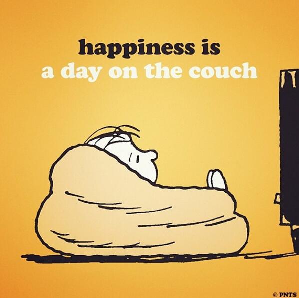 Snoopy's tweet photo. Happiness is a day on the couch. http://t.co/fsfiT5yshd