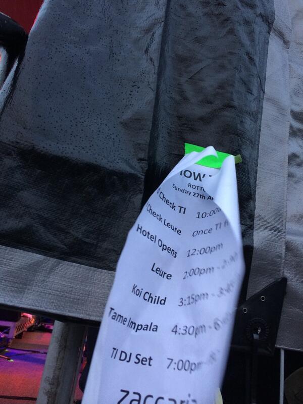 RottoLive's tweet photo. Big shout out to every1 @HotelRottnest 2day. ALMOST dodged the rain. Run sheet didn't quite make it?! @tameimpala http://t.co/6Uia30K16K