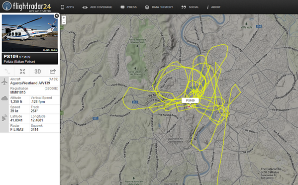 flightradar24's tweet image. Italian Police helicopter is observing Rome and Vatican during Pope canonisation ceremony flightradar24.com/PS109/3343308