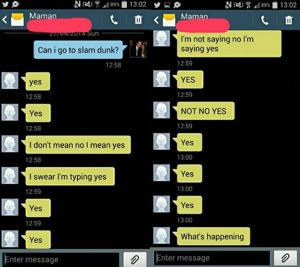 circIess's tweet photo. I auto corrected 'no' to 'yes' and 'yes' to 'no' on my mums phone 😂 😂 http://t.co/DqsDdUgMu9