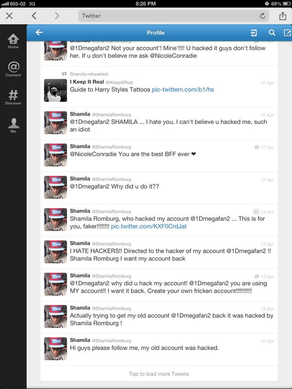 Sharik_Lover's tweet photo. Why would Shamila tweet this about her own account! She's a hacker, she hacked @1Dmegafan2 and the account in the pic http://t.co/MjdsHSYqsK