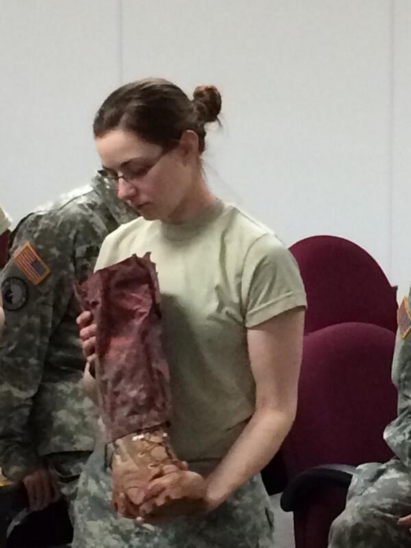 MUArmyROTC's tweet image. CDT Gooderham feels the weight of a separated leg.  #springftx @BlackHawkBde