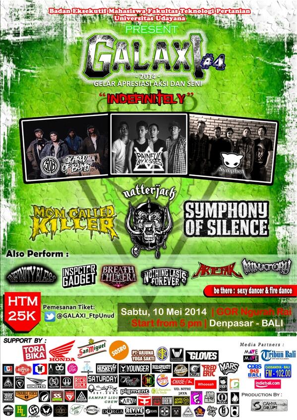 Event Musik di Bulan Mei: <a href="/GALAXI_FtpUnud/">GALAXI#5 FTP UNUD</a> #4 SPECIAL PERFORM by:•PBK •SOB •Nymphea •MCK •Natterjack •SOS! TIKET 20K