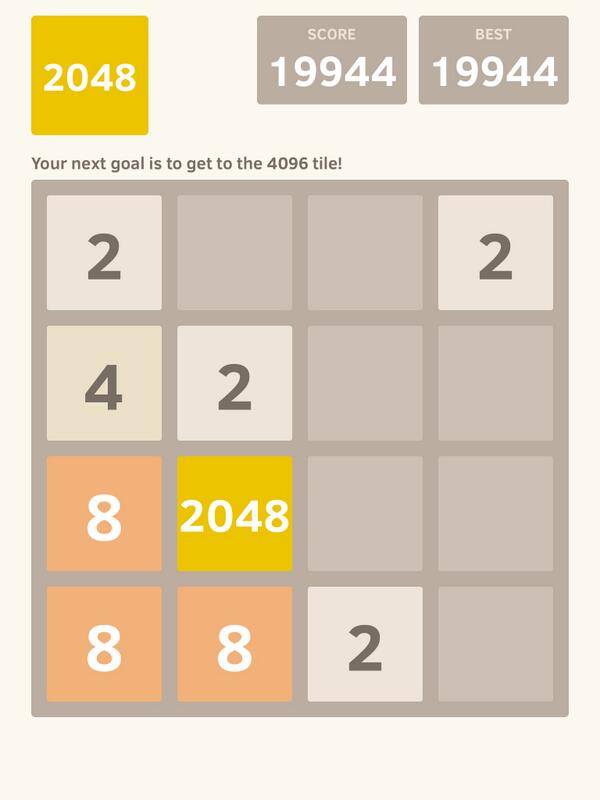 Got to 2048! This game is too addicting. <a href="/2048_game/">2048</a> itunes.apple.com/app/2048/id840…