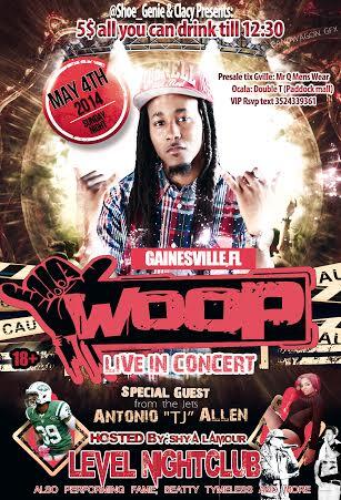 TheRealWoopWoop's tweet photo. TONIGHT, Im Performing Live at #LevelNightclub in #Gainesville @Shoe_Genie @DJKLARCSHEPARD &amp; @superdjlilnick http://t.co/XFR8WsZD07