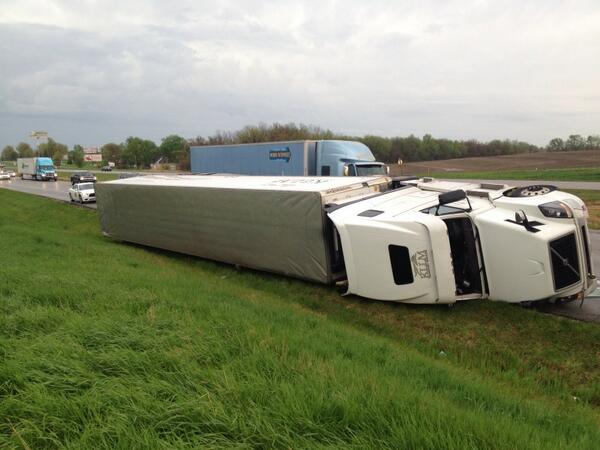 GovJayNixon's tweet photo. Overturned semi near Odessa shows strength of these storms. Use caution &amp; heed weather alerts #mowx http://t.co/NktNC5gp34