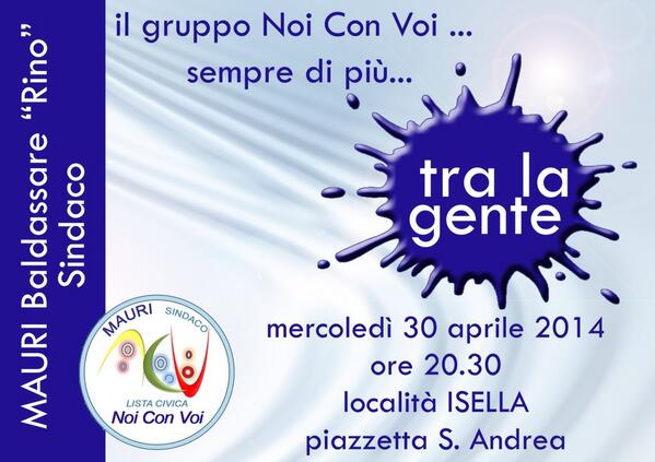 NcVCivate's tweet photo. Noi con Voi Civate-Isella 30 aprile ore 20.30
#semprepiùtralagente #noiconvoicivate #rinomaurisindaco http://t.co/4mSRoUSF8J