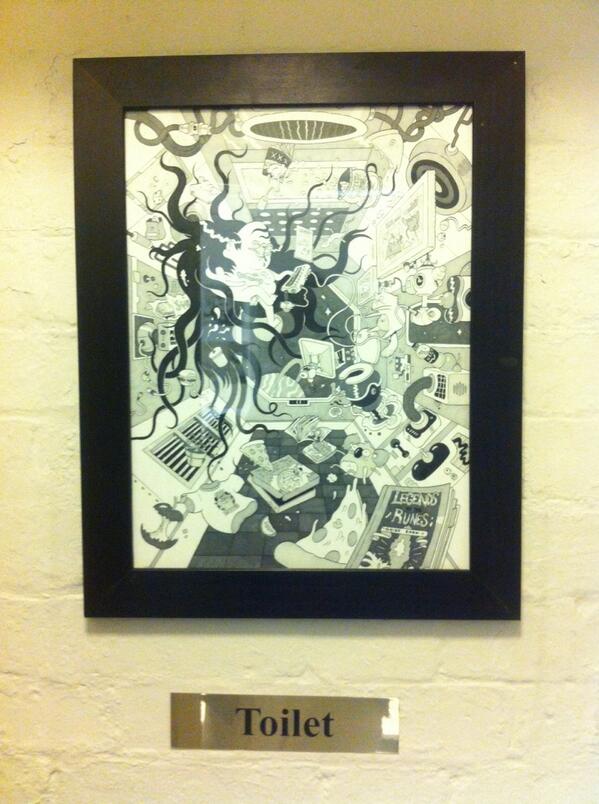 dwell_show's tweet photo. Nick Edwards doesn't mind exhibiting in the toilet http://t.co/9G15npK98w