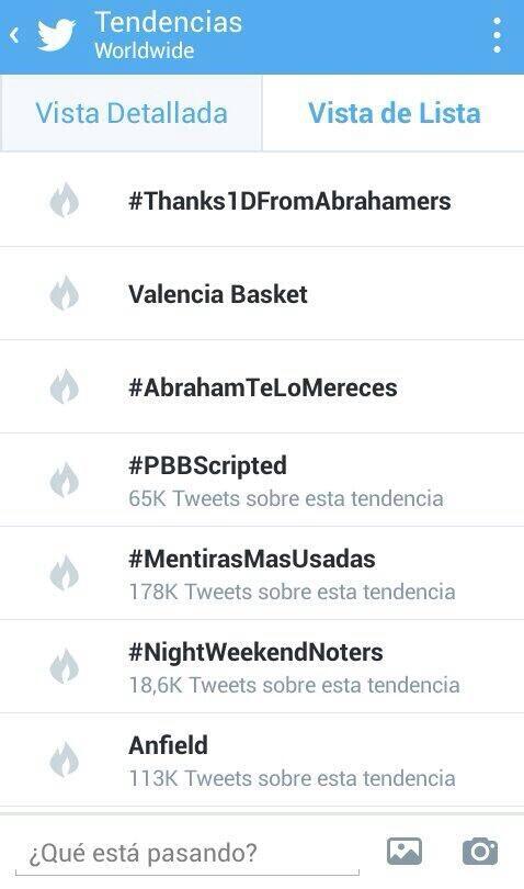 Chic@s gracias por los TT Mundiales #AbrahamTeLoMereces y #Thanks1DFromAbrahamers! Sois increibles! #MiTodo <3 Os amo