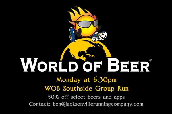 jaxrunningco's tweet photo. World of Beer Group #Run, Monday, 6:30pm! BE THERE! #ilovejac# #run4beer http://t.co/G7jxhG0xlz