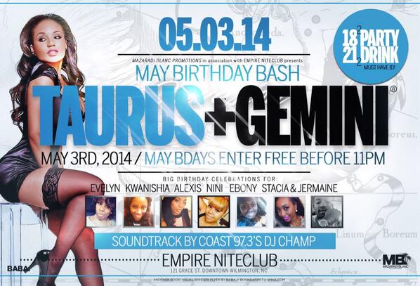 MBlancEnt's tweet photo. Saturday May 3 | Birthday Bash: Taurus &amp; Gemini Invasion @EmpireBar | Music by @DeeJayChamp 🎥🎬✔️ http://t.co/SO2DxeCaqh