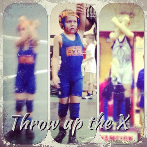 VintEden's tweet photo. When a 6 yr old wins a Championship in wrestling what does he do #throwupthex http://t.co/yuq5k0SiM1