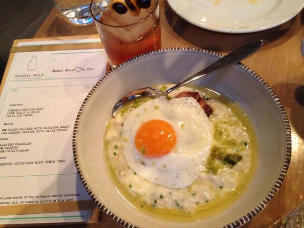 MichaelSiervo's tweet image. Pork Belly,Grits, free range egg &amp;amp; ham. Toss in an Old Fashion &amp;amp; it's a great start. 3 course meal for $35 #modelmilk