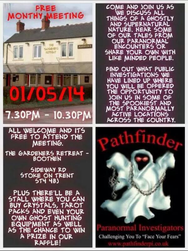 Pathfinderpara's tweet photo. Join us for our monthly paranormal meeting all welcome #paranormal #pathfinder http://t.co/pxfOUxlbKH
