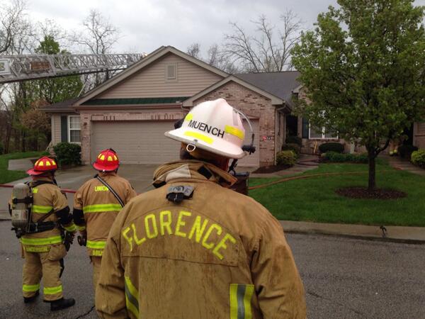 MT <a href="/bhamrick_wlwt/">Brian Hamrick</a>: Fire btwn the roof and ceiling on Taramore Pl. Hard to fight. Had to cut holes to get water on it.