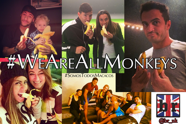 brfootball's tweet image. Footballers stand with @DaniAlvesD2, take to social media with #weareallmonkeys bit.ly/1hI5wN9