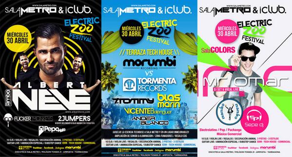 @SaraFerreres Dimecres 30, festival Electric Zoo a Sala Metro, 3 sales, 3 festes