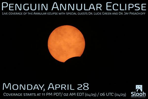 Slooh's tweet image. Join us late tonight for live coverage of the first solar eclipse of 2014! #Slooh #eclipse2014