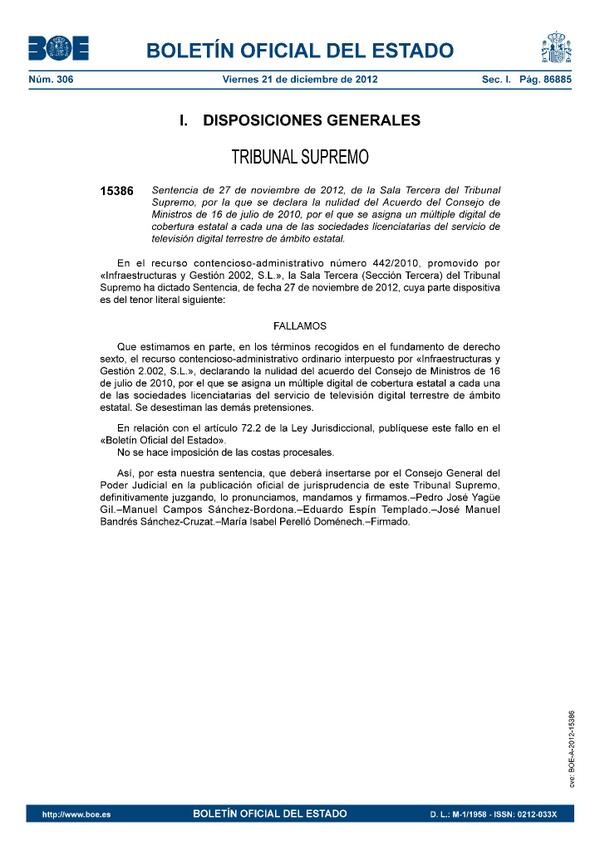 mario_bilbao's tweet photo. La verdad sobre el cierre de 9 canales TDT es la sentencia 27/11/2012 del Supremo anulando la concesión de Zapatero http://t.co/XDFCd5FxAH