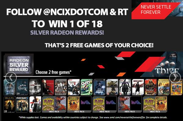 NCIXdotCOM's tweet image. Follow @NCIXdotCOM and RT to enter! Win 1 of 18 Radeon Silver Rewards! Contest valid worldwide, Apr 28 - May 1!