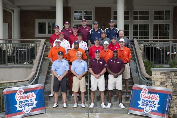 braves52's tweet photo. "@chickfilabowl: Today's field of coaches/celebrities. #CFABGolf http://t.co/9mDIgQV6OK".  Blessed to be playing with these greats