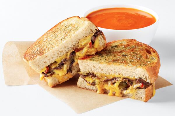 The Weekly Special: The Cheesesteak Melt + Two Tomato Basil Soup. #ManicMonday be gone! #GrilledCheeseHappiness