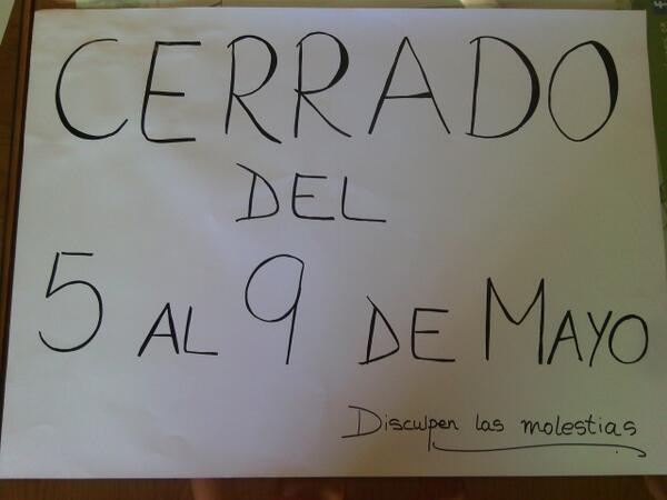 LaBodegaBar's tweet photo. Cerramos del 5 al 9 de mayo. Disculpen las molestias. http://t.co/hQ4wEhfyWP