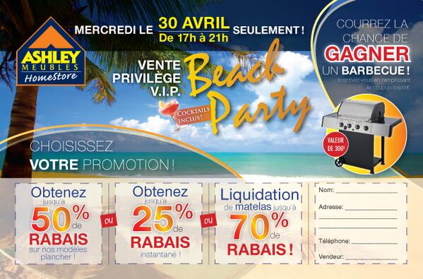 MeublesAshley's tweet photo. Mentionnez ‘Pina Colada’ dans l’une de nos quatre succursales et obtenez un bon d’achat de 25$ *Valide le 30 avril* http://t.co/wTSbsroq3k