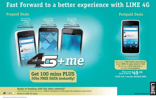 LIMEStVincent's tweet photo. Get new 4G handsets FREE when you TOP UP! Let's fly, fans! http://t.co/WsTnYkRGNx