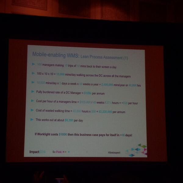 davidleeheyman's tweet photo. Great session on mobile ROI in retail warehouses by @RichGx at #ibmimpact #IBMMobile #impactres http://t.co/ewGMKUyABb