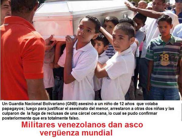 Marco_Agc's tweet photo. GNB asesina a niño de 12 años y culpa a dos niñas de fuga de reclusas. Para esto quedaron los militares venezolanos http://t.co/dWAWD2YQ1K