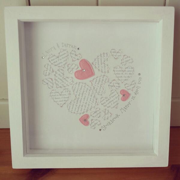 Ilovesewing12's tweet image. #handmade #stitched #keepsakeframe for a #1stweddinganniversary #lyrics #emilysande #thisiswhereisleep #stitched