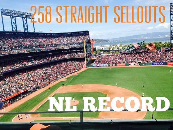 258 Straight Sellouts at #ATTPark, a new NL record.  Thank you #SFGiants fans