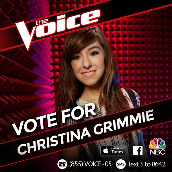 NBCTheVoice's tweet photo. Help Christina Grimmie move on to the #VoiceTop8 and vote for her after the show tonight. #VoiceTop10 http://t.co/NKKKVenfYZ