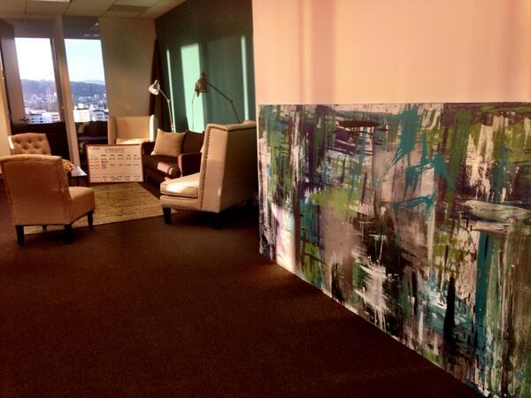 SharaSenderoff's tweet photo. So honored that the talented @KingKorbra made us our first @CareerSushi office painting! CC @InternSushi #abstract http://t.co/M5rqvA1i3Q