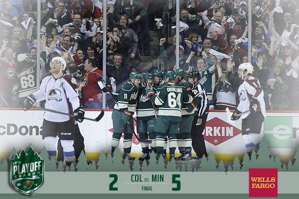 mnwild's tweet photo. #mnwild wins 5-2 behind 4 points from Parise! See you in Denver Wednesday for Game 7! #itsplayoffseason http://t.co/mtKMAddnGg