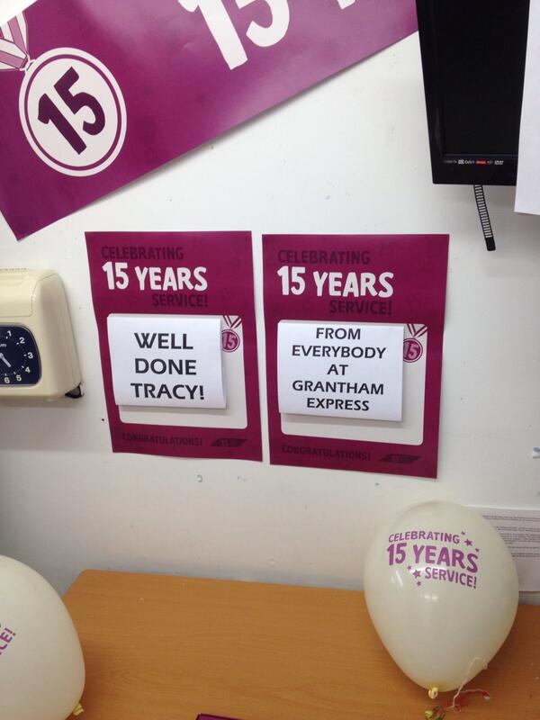 GranthamExpress's tweet photo. Celebrating service in style! @MarkJGresham @AlisonV_tesco @MatthewSpeight1 @stoppy79 @BenLangtonGPM @ClareFeurtado http://t.co/HkKN8m4hm2