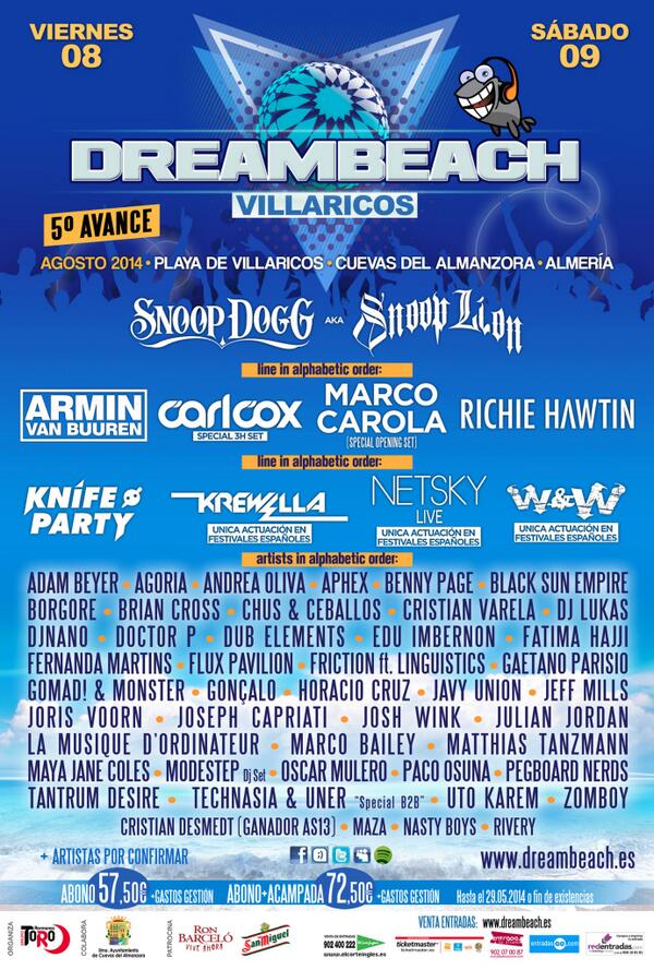 DreambeachFest's tweet photo. Así queda el cartel a día de hoy: #GoVillaricos http://t.co/r5p8AVZONa